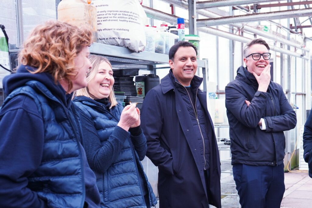 Anas Sarwar and Martin McCluskey with workers at Parklea Branchign Out